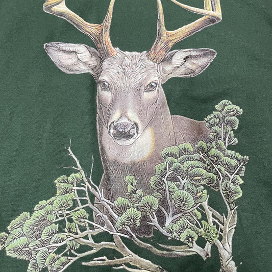 Jerzees Deer Graphic Shirt Mens Large Green Outdoors Wildlife Buck Tee Hunting