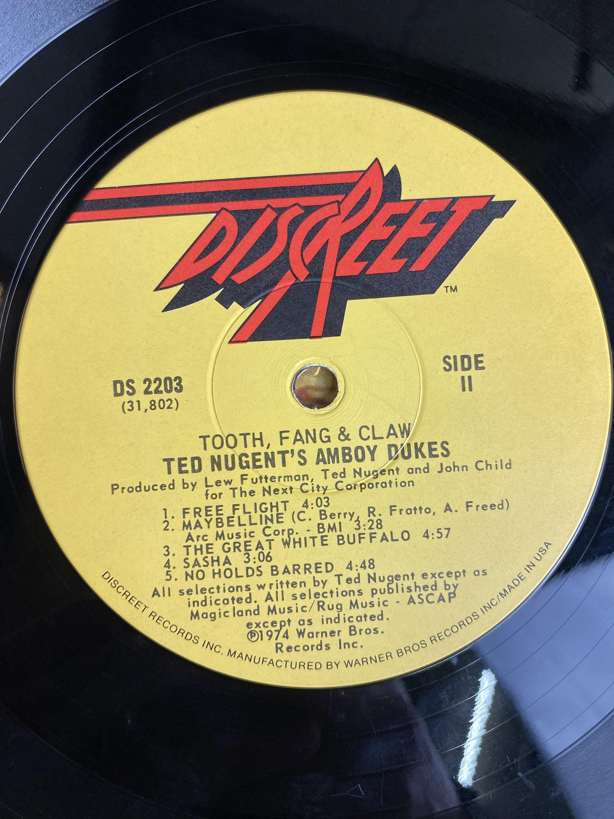 Vintage Ted Nugent's Amboy Dukes Tooth Fang & Claw Vinyl LP 1974 DiscReet Rock