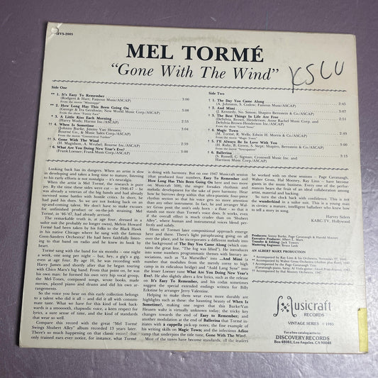 Vintage Mel Torme Vol. 3 Gone With The Wind 12" Vinyl LP 1985 Musicraft Jazz