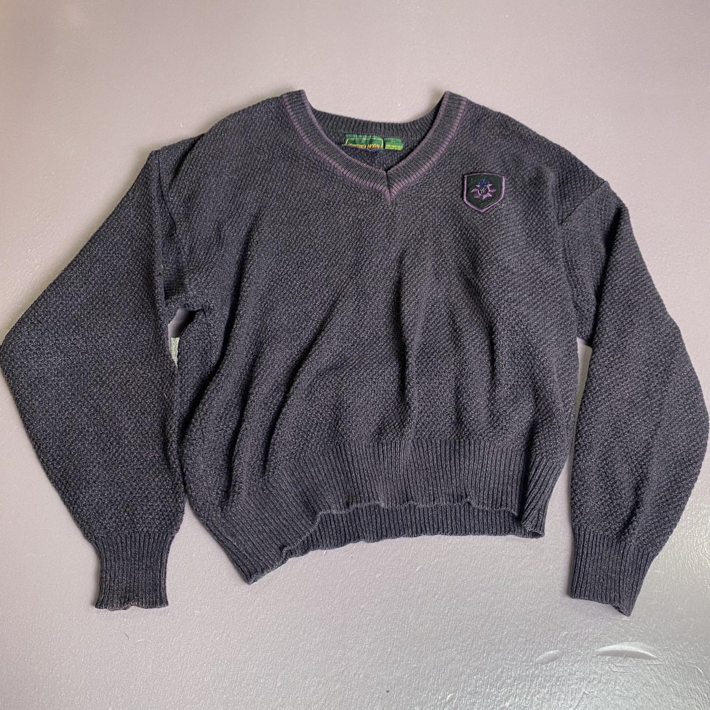 Hunting Horn Classics Sweater Mens Large Knit Crest Patch Pullover