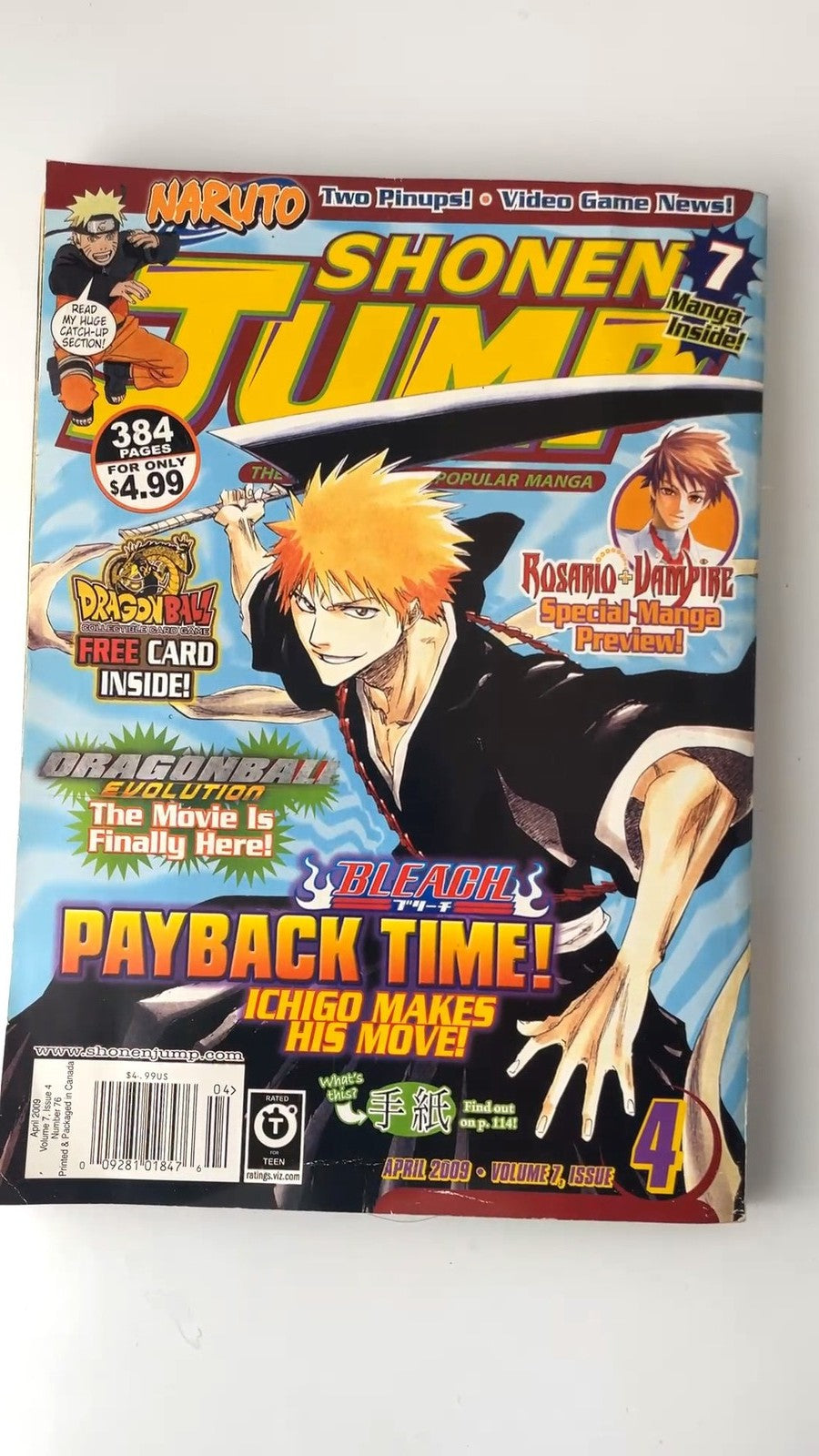 Shonen Jump Vol 7 Issue 4 April 2009 Naruto Bleach Manga Illustrated NO CARD