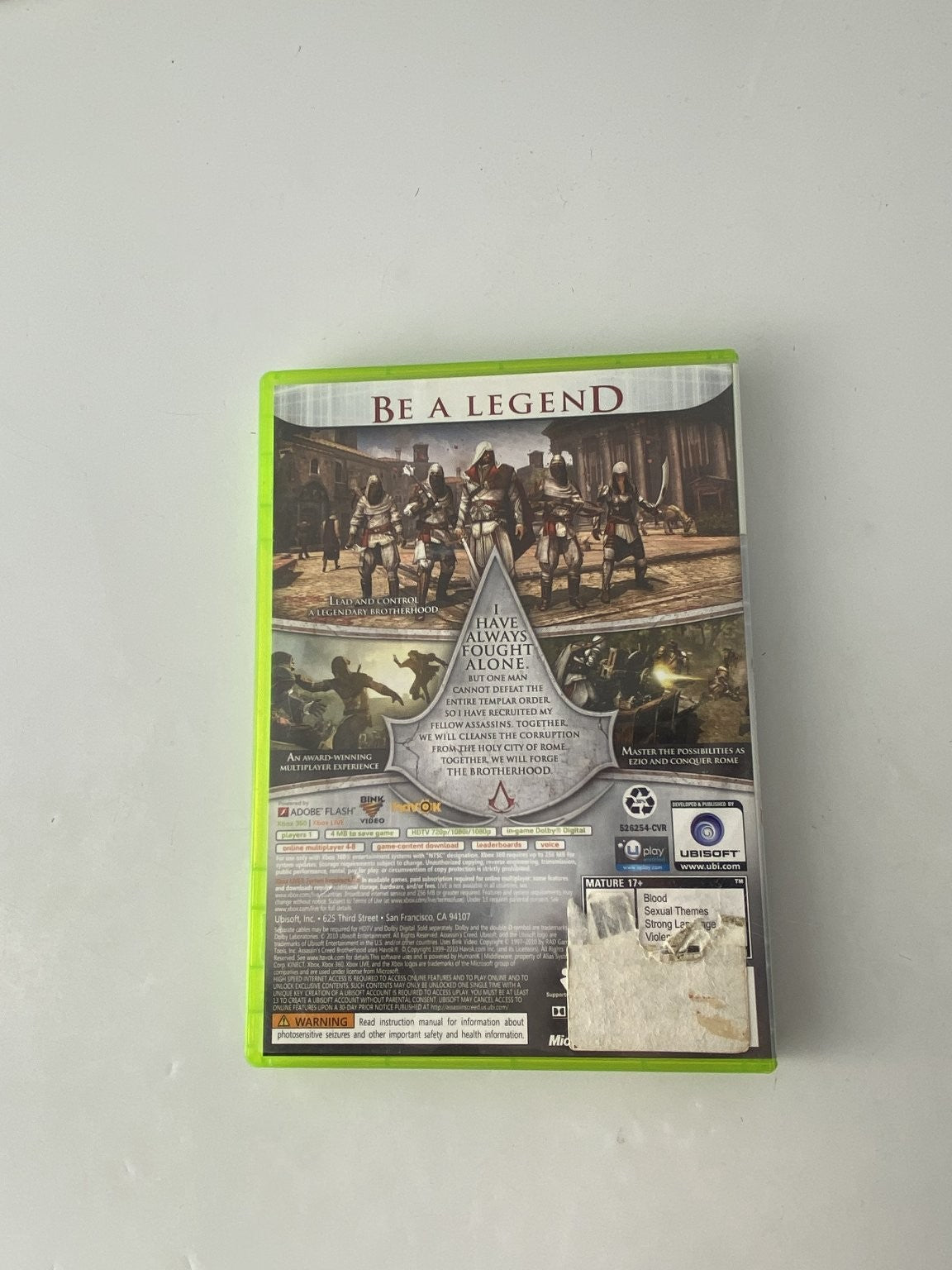 Assassin's Creed Brotherhood Xbox 360 Video Game Action Adventure Multiplayer