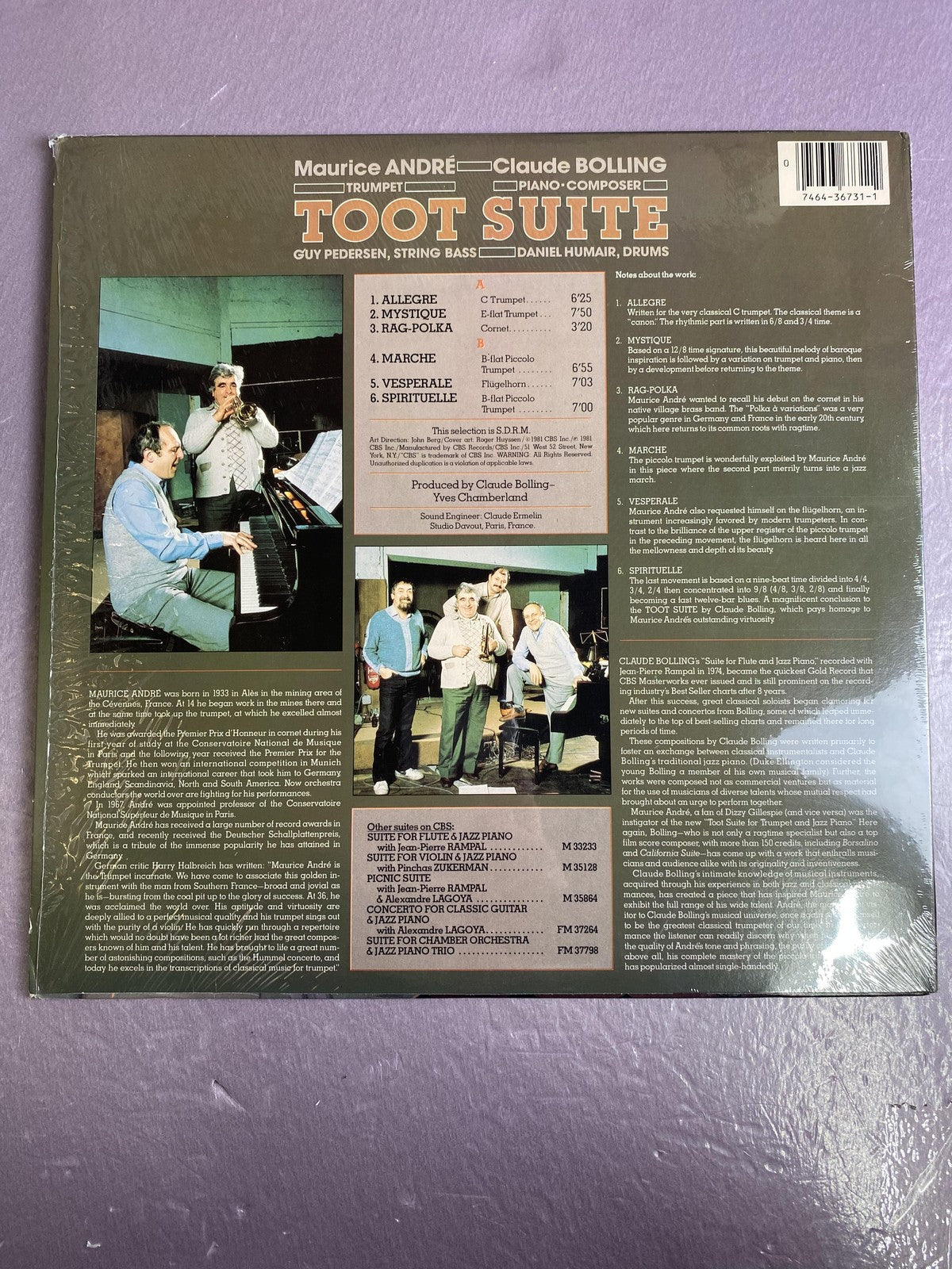 Vintage Maurice André Claude Bolling Toot Suite 12" Black Vinyl LP CBS Jazz