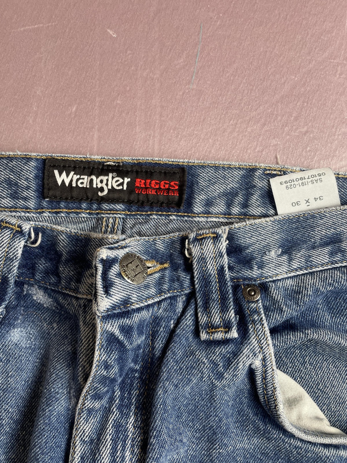 Wrangler RIGGS Workwear Jeans Mens 34x30 Blue Relaxed Straight Leg Carpenter