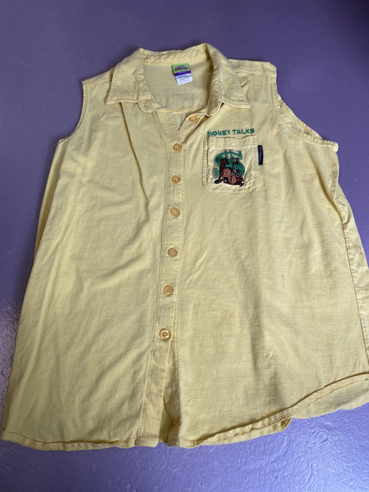 Scooby-Doo Shirt Womens 22/24 Yellow Money Talks Sleeveless Button Front Graphic