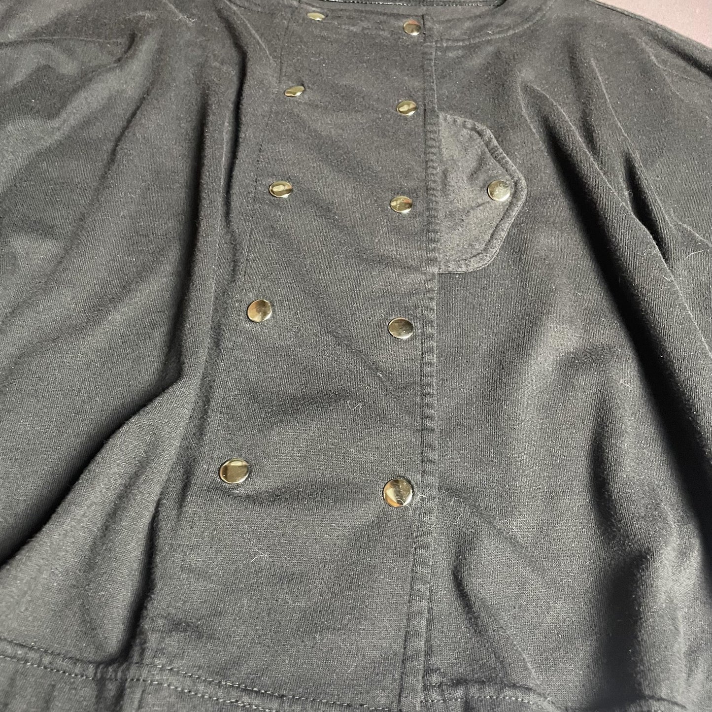 Shirt Womens Large Black Double Breasted Snap Front Cropped Boxy 3/4 Sleeve