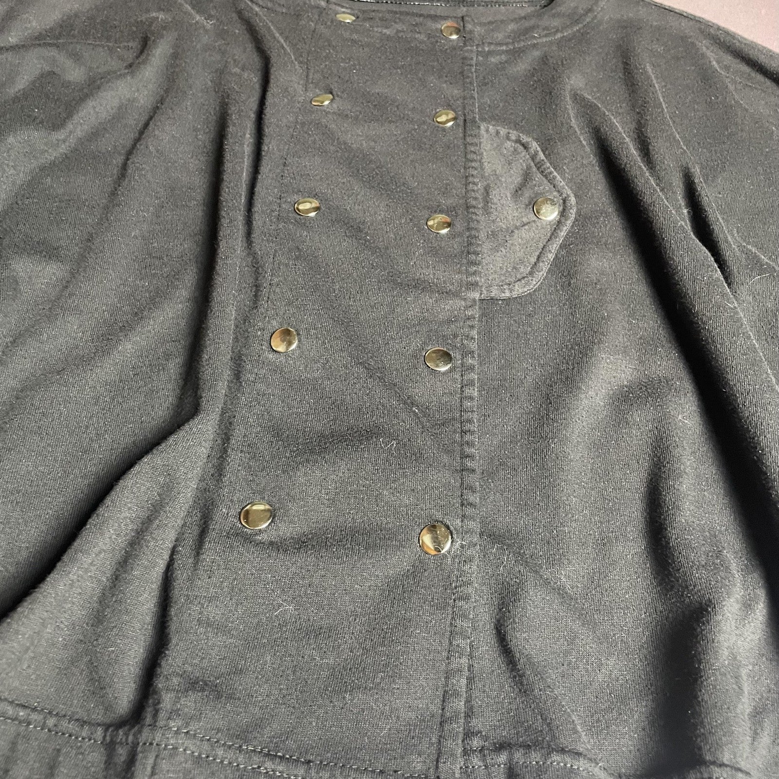 Shirt Womens Large Black Double Breasted Snap Front Cropped Boxy 3/4 Sleeve
