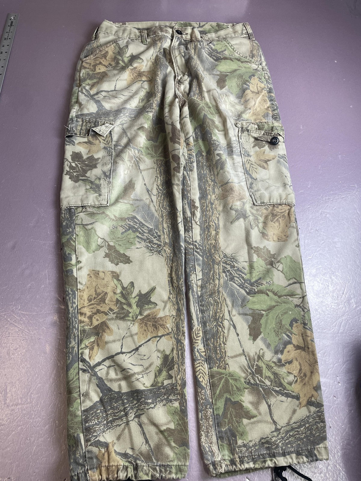 Camo Cargo Pants Mens 31x30 Green Woodland Drawstring Hem Hunting Outdoor