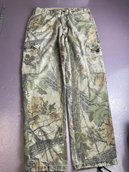 Camo Cargo Pants Mens 31x30 Green Woodland Drawstring Hem Hunting Outdoor