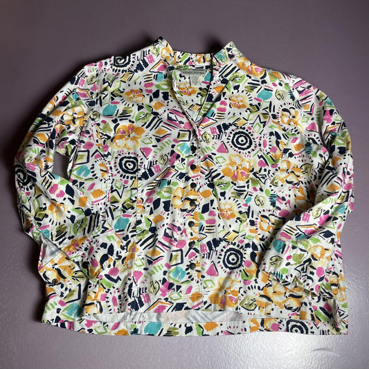 Bamboo Traders Shirt Womens 3X Multicolor Floral Abstract Snap Front Cotton