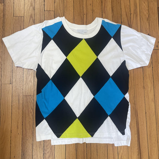 Vintage The Limited Shirt Mens Medium White Argyle Graphic Blue Yellow Black 90s