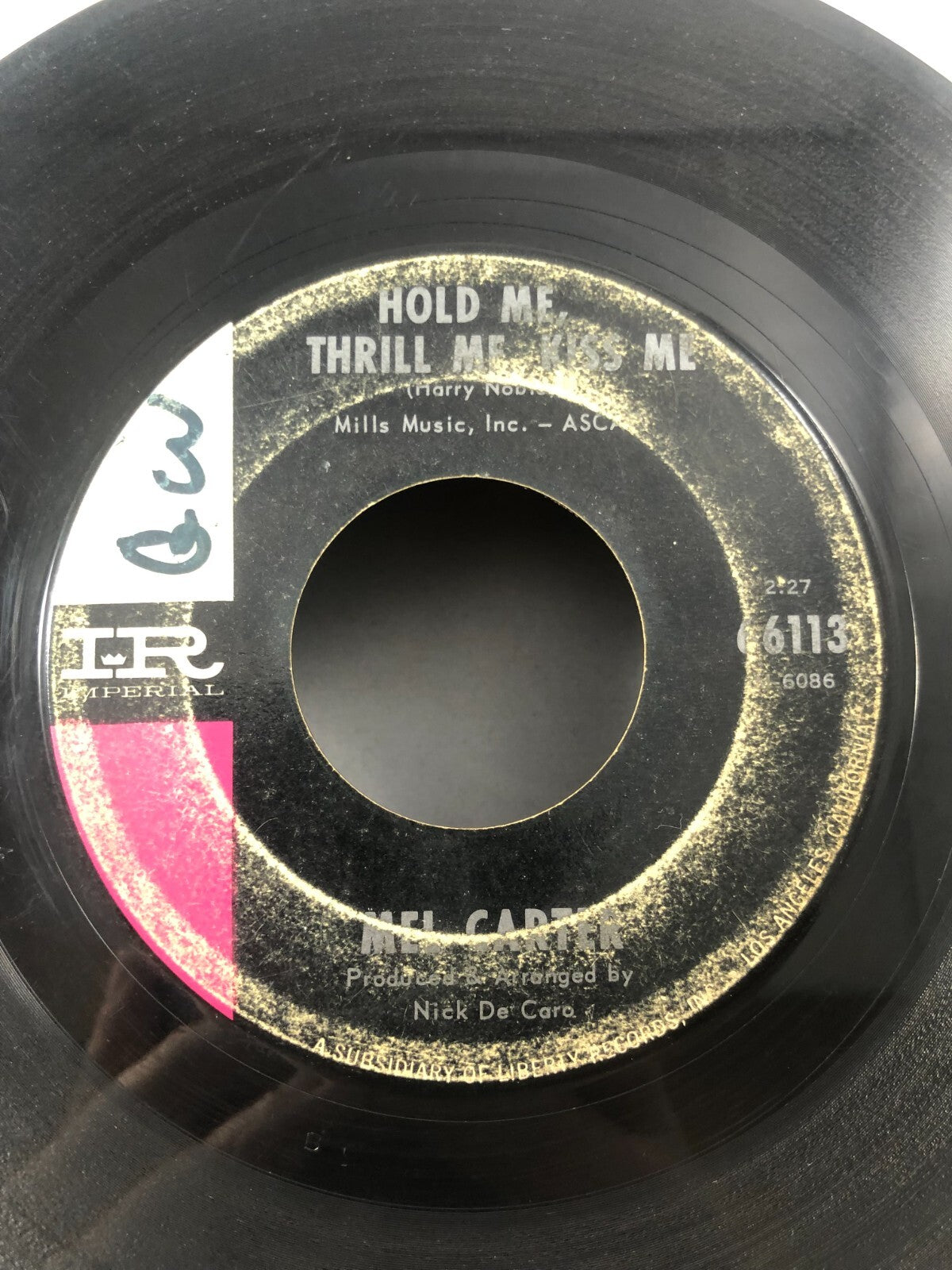 45 RPM Vinyl Record Mel Carter Hold Me, Thrill Me, Kiss Me (G) MISPRINT ERROR