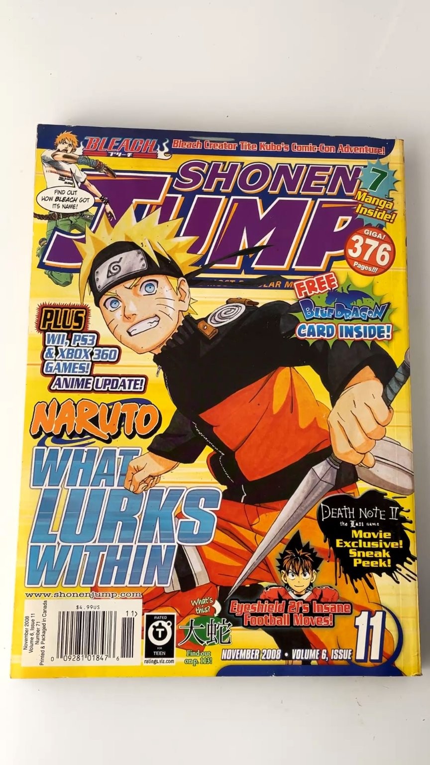 Shonen Jump Volume 6 Issue 11 November 2008 Naruto Bleach Slam Dunk WITH CARD