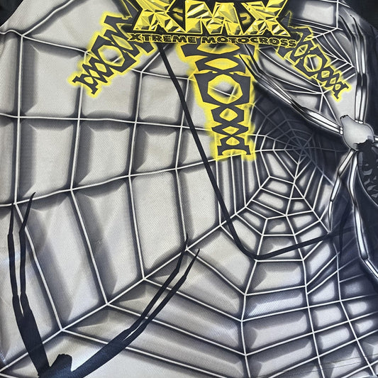 XMX Xtreme Motocross Shirt Mens Large Black Gray Spider Web Long Sleeve Athletic