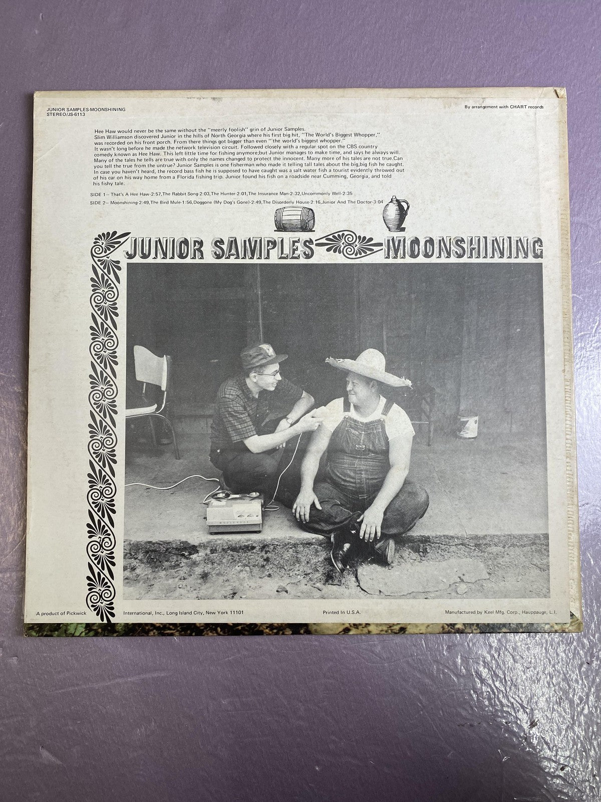 Vintage Junior Samples Moonshining 12" Vinyl LP 1969 Hilltop Country Comedy