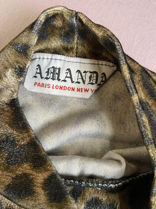 Amanda Shirt Womens Large Brown Leopard Animal Print Mock Neck Long Sleeve Top