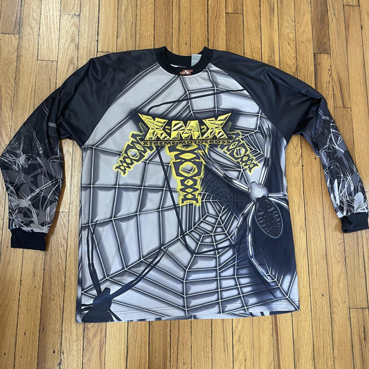 XMX Xtreme Motocross Shirt Mens Large Black Gray Spider Web Long Sleeve Athletic