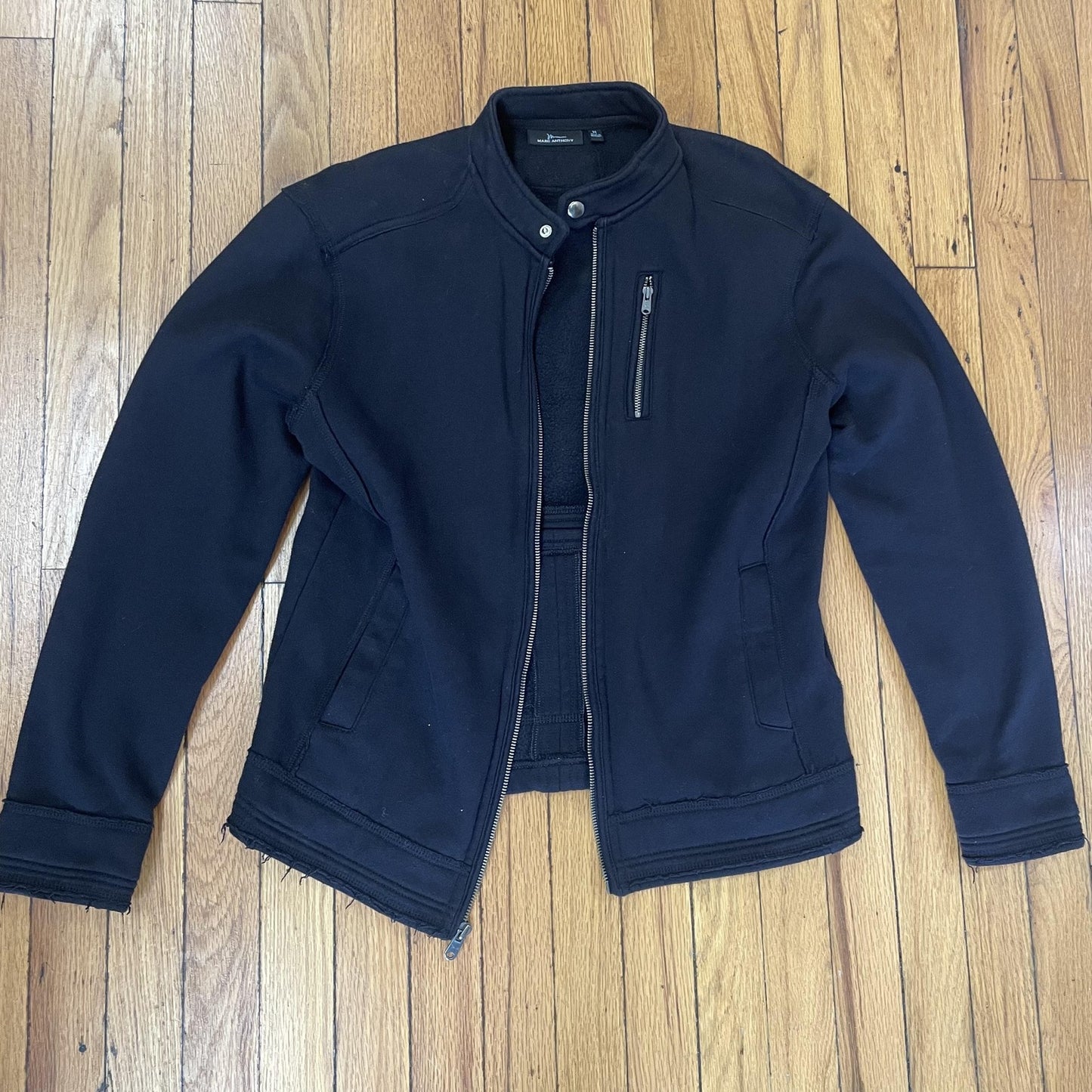 Marc Anthony Jacket Mens Medium Black Full Zip Moto Biker Fleece Lined Casual