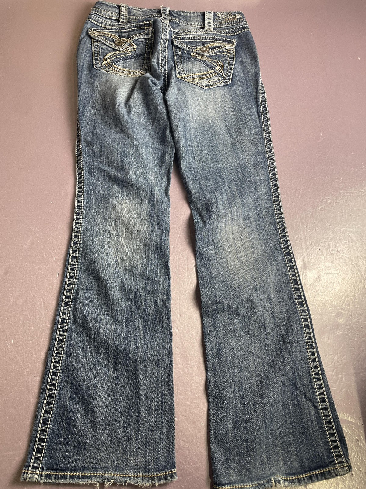 Silver Jeans Co Jeans Womens W30/L32 Blue Suki Surplus Bootcut Distressed Denim