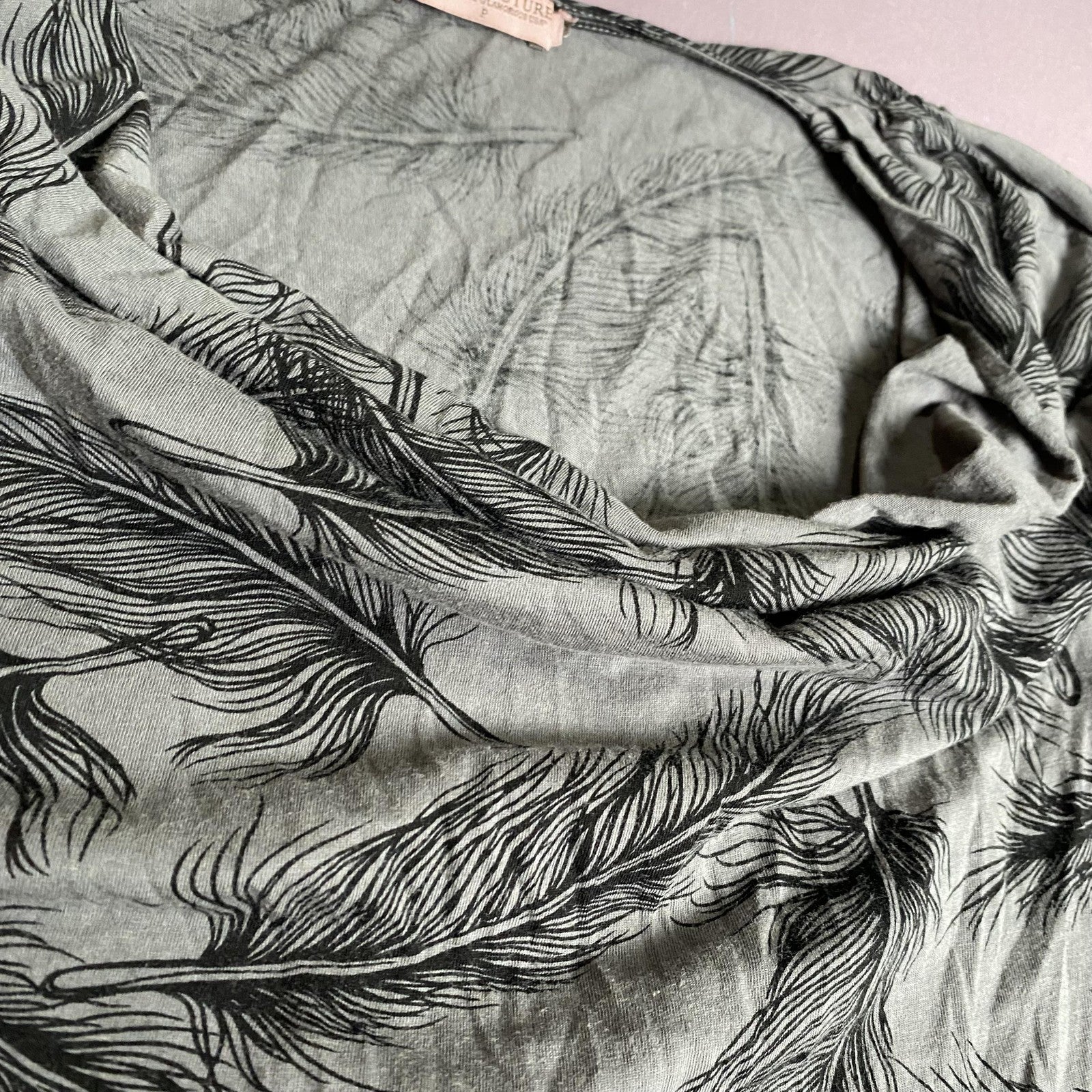 Juicy Couture Shirt Womens Small Feather Print Cowl Neck Long Sleeve Top Blouse