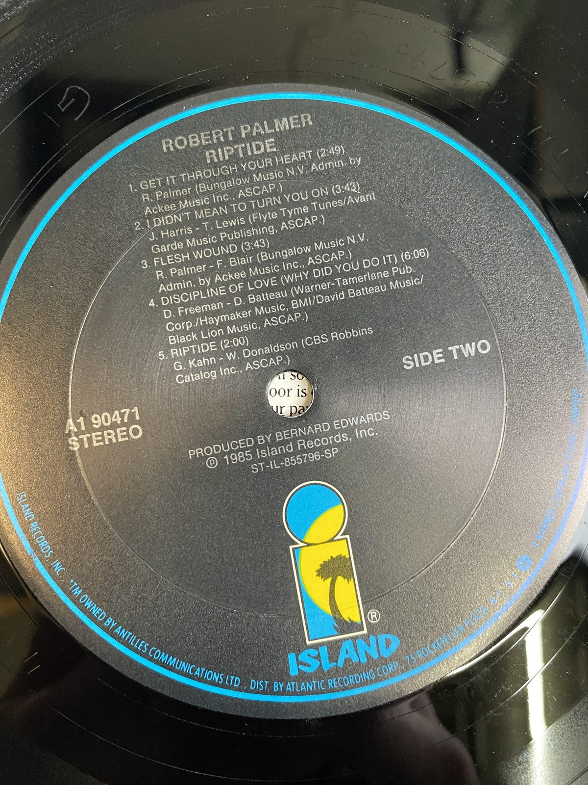 Vintage Robert Palmer Riptide 12" Black Vinyl LP 1985 Island A1 90471 Pop Rock