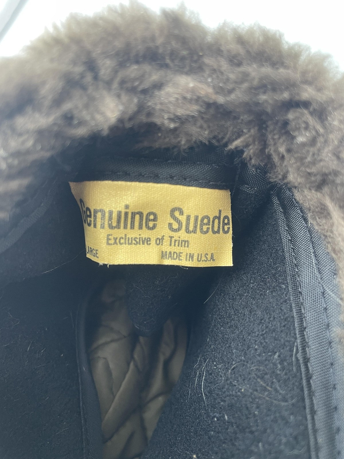 Suede Hat Cossack Fitted Mens Large Brown Faux Fur Made in USA Quilted Lining