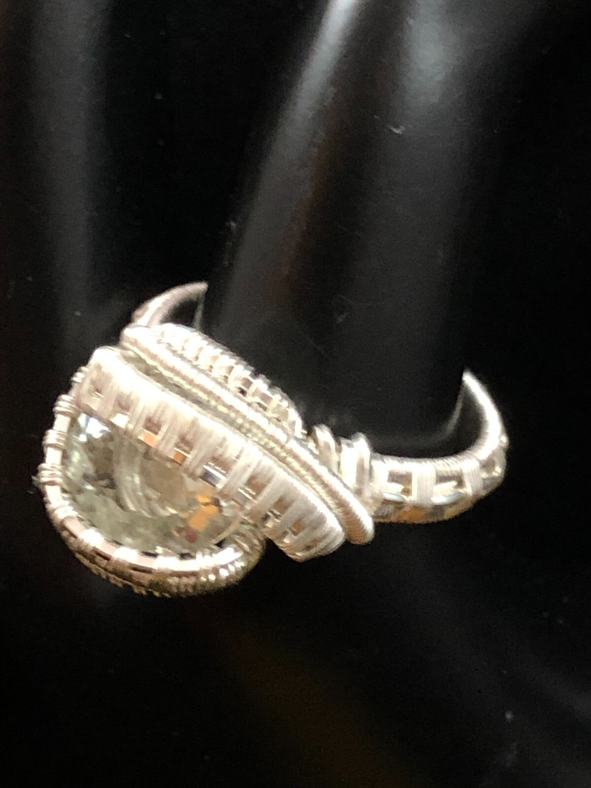 Faceted Quartz Handmade Ring in .999 Fine Silver Polished Wire Wrap size 9.5