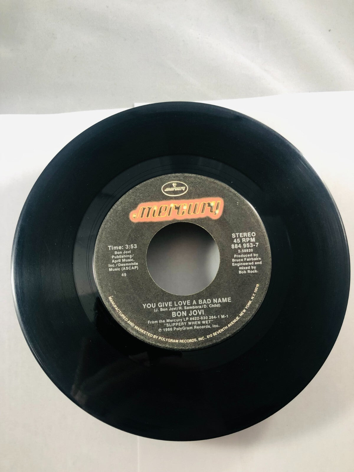 Rock 45 Bon Jovi - You Give Love A Bad Name  Raise Your Hands Vintage 80s single