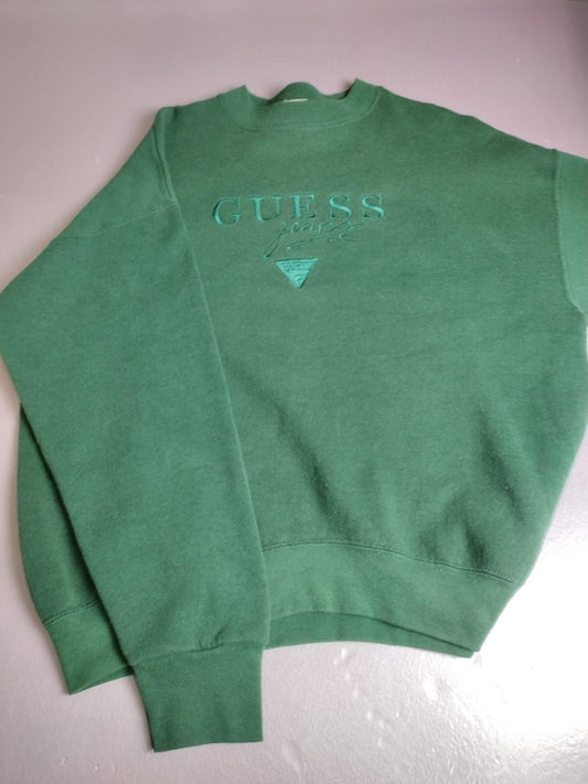 Vintage Guess Jeans Sweatshirt Mens Large Green Made USA Embroidered Logo 90s