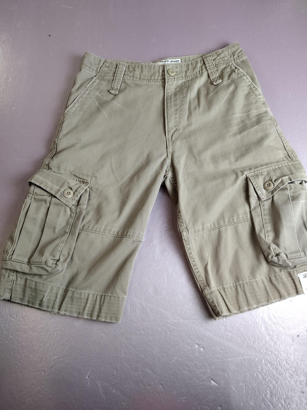 Levi's Cargo Shorts Boys 14 Beige Twill Flat Front Flap Pockets Cotton Casual