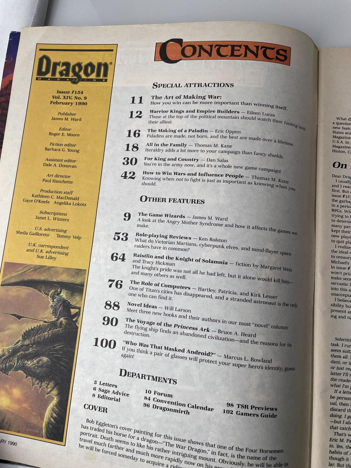 Vintage Dragon Magazine Issue 154 Feb 1990 TSR D&D AD&D Dragonlance Art RPG