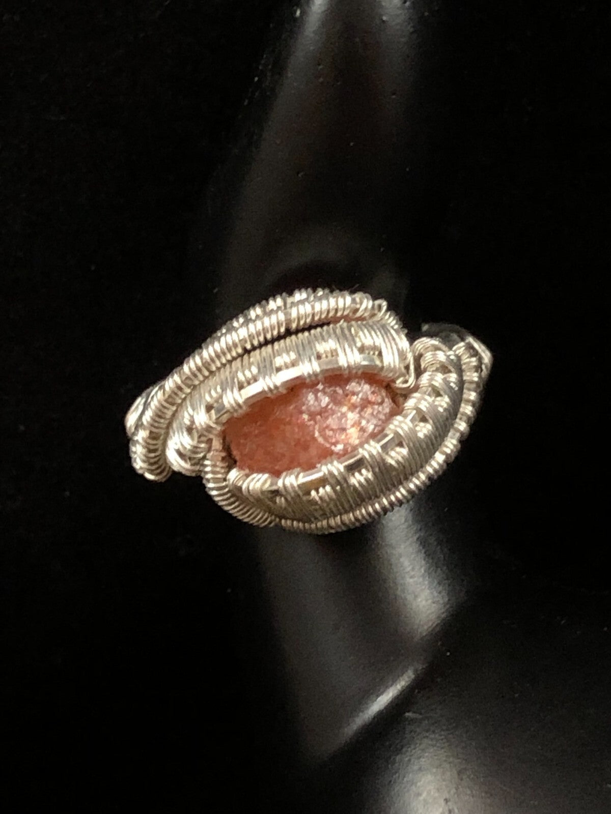 Sunstone Gemstone Ring in .999 Fine Silver Polished Wire Wrap size 7.5