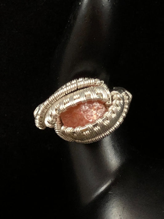 Sunstone Gemstone Ring in .999 Fine Silver Polished Wire Wrap size 7.5