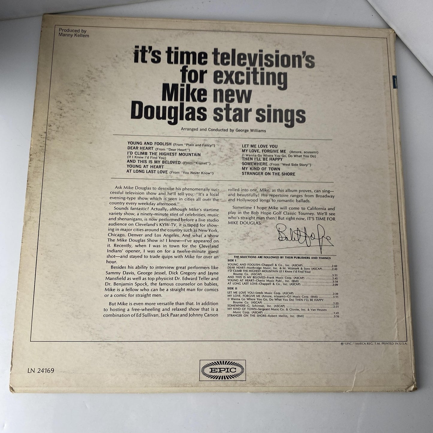 Vintage Mike Douglas Sings 12" Vinyl LP 1966 Epic Pop Vocal Promo Album