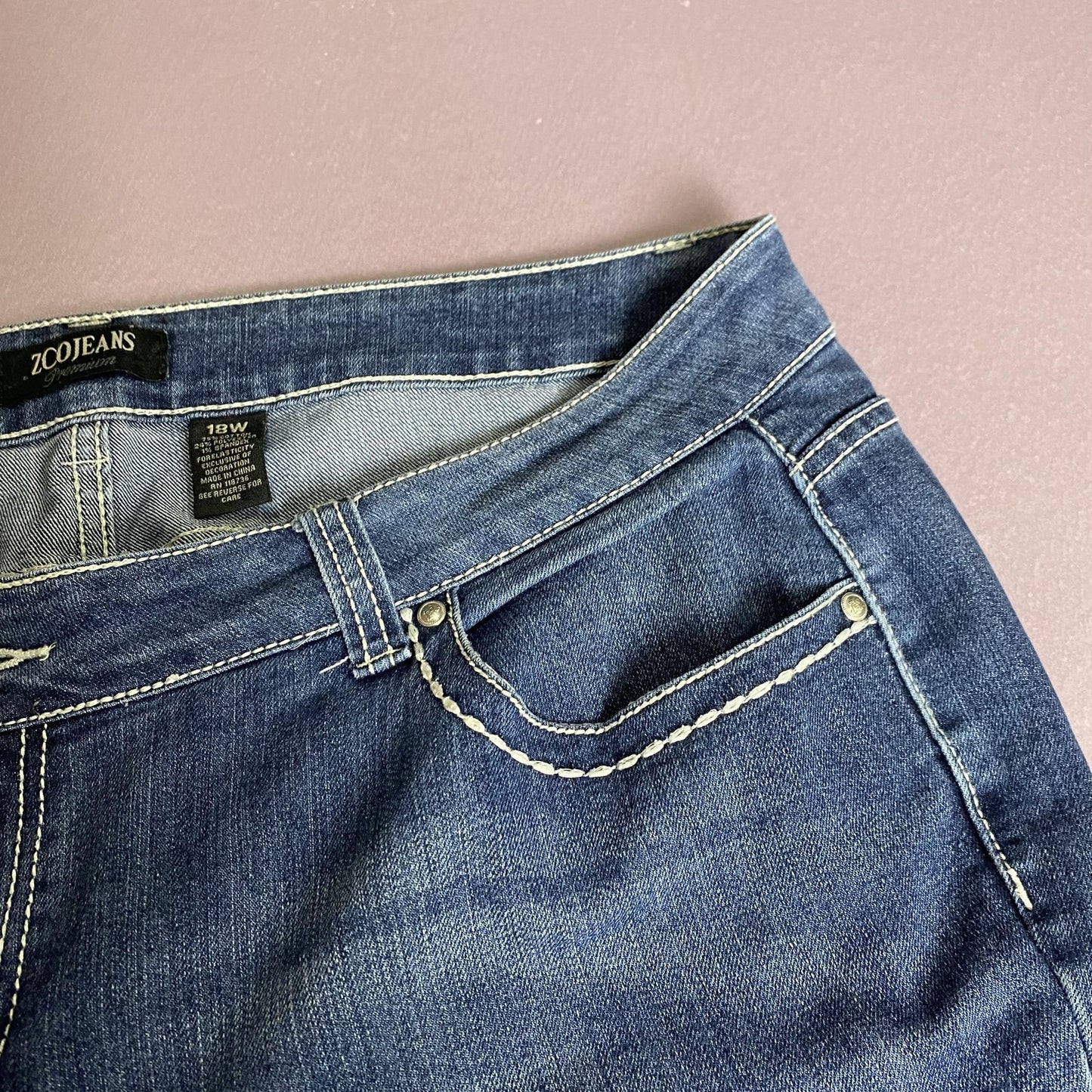 ZCO Jeans Premium Jeans Womens 18W Blue Embroidered Flap Pocket Bootcut Studded