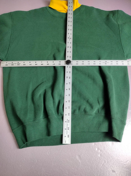 Vintage Jerzees Sweatshirt Mens Large Green Yellow Mock Neck Made USA 90s