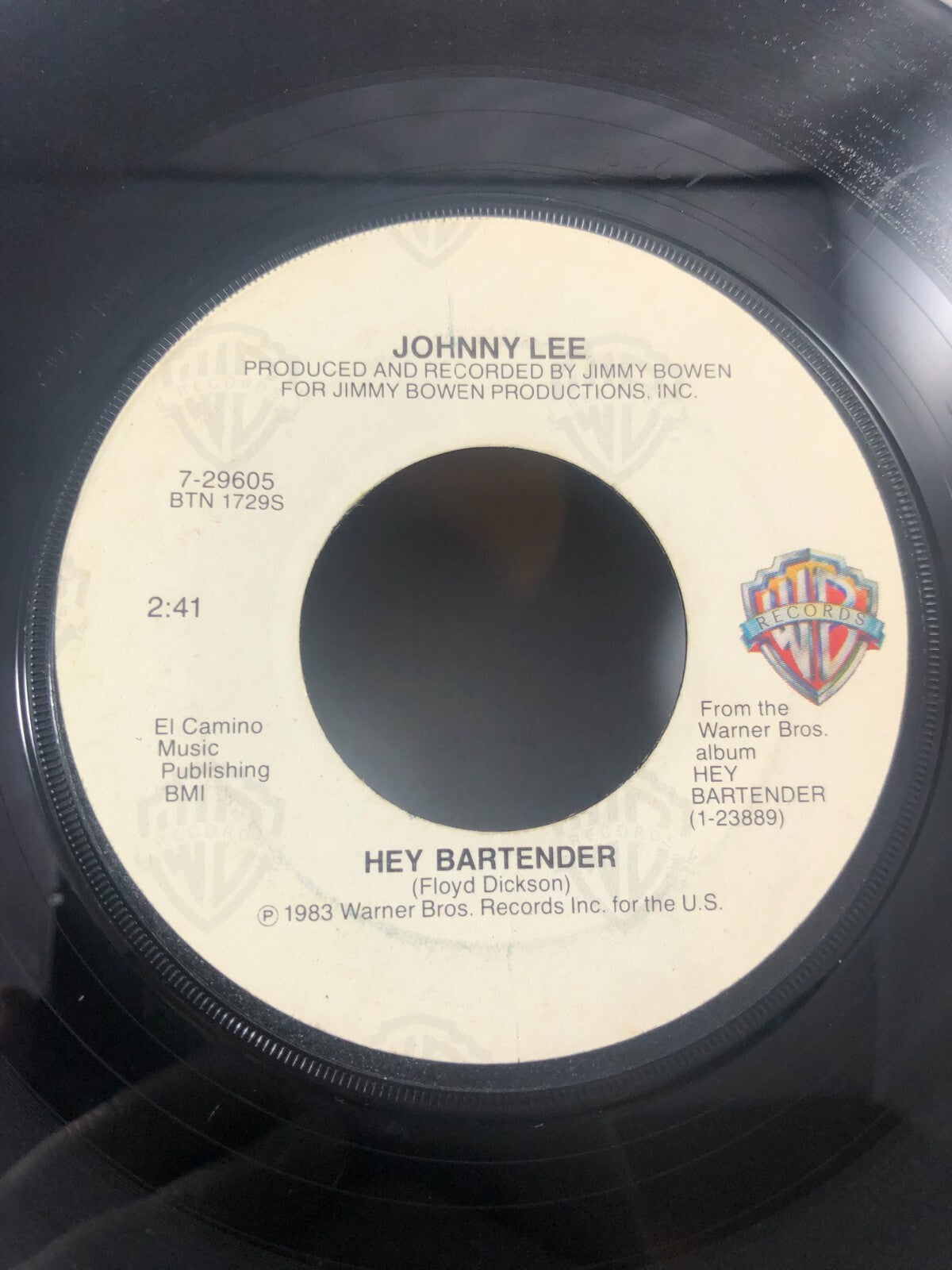 JOHNNY LEE - HEY BARTENDER / BLUE MONDAY - 45 RECORD 7"   130 VG