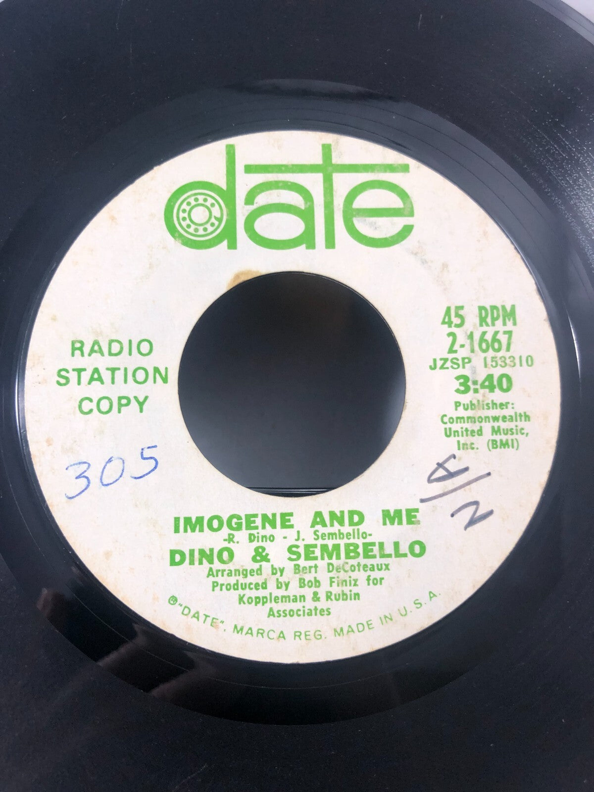 Rock Promo 45 Dino & Sembello - See The Light / Imogene And Me On Date VG PROMO