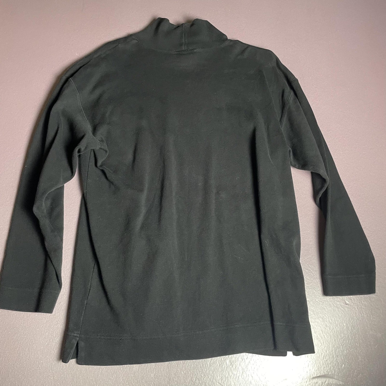 Talbots Shirt Womens Large Black Mock Neck Button Pocket Long Sleeve Tunic Knit