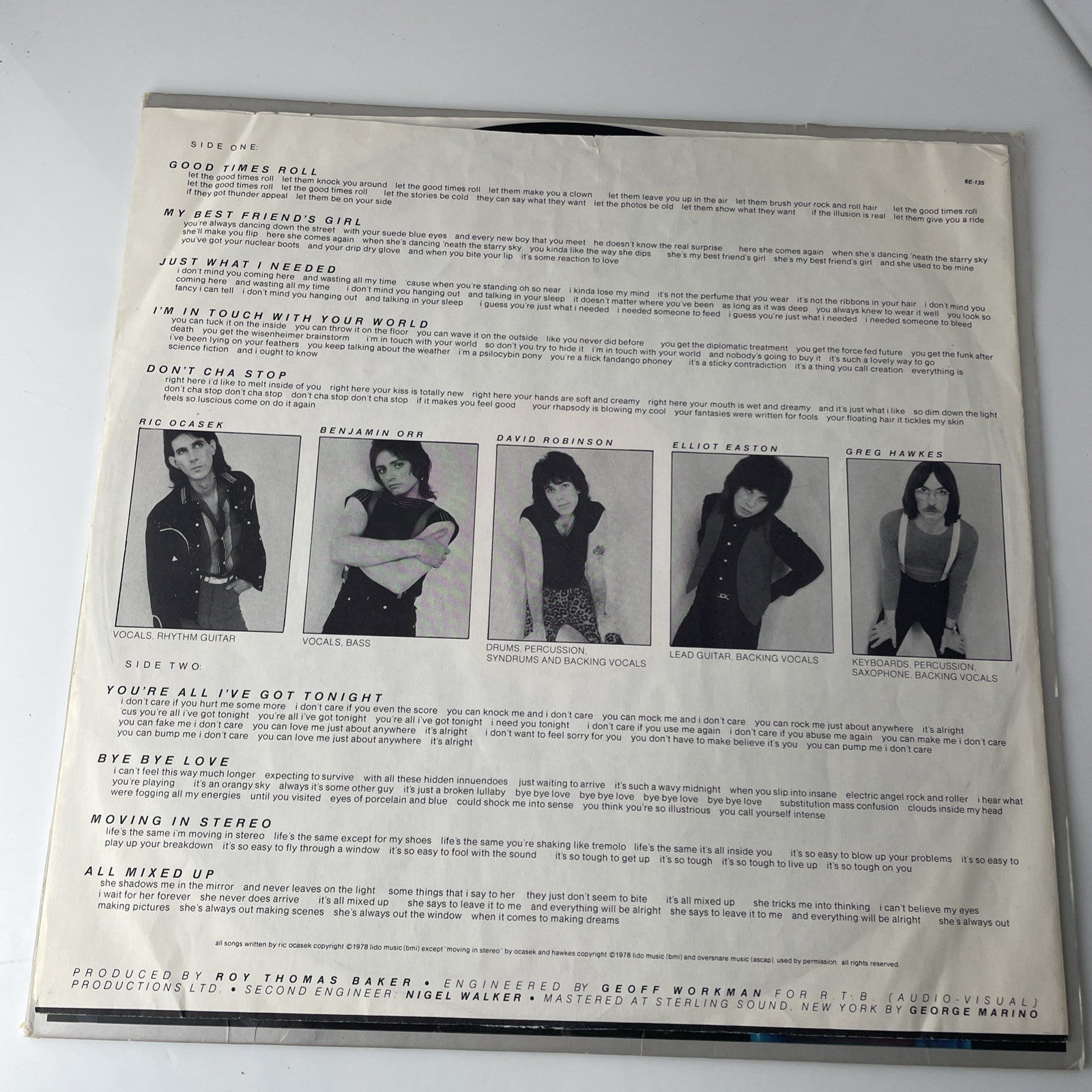 the cars 1978 s/t LP self titled orig new wave synth vinyl album elektra 6E-135!