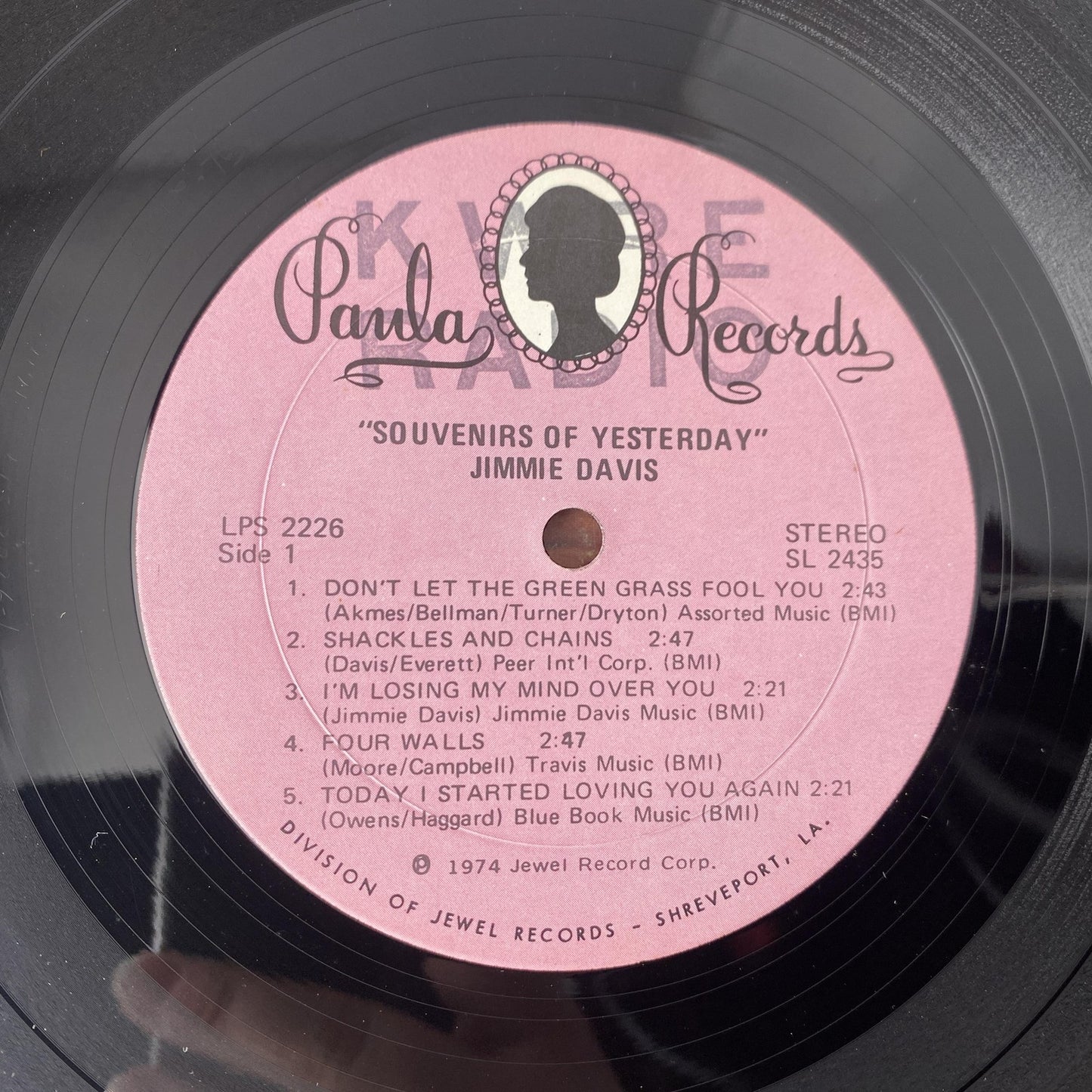 Vintage Jimmie Davis Souvenirs Of Yesterday 12" Vinyl LP 1974 Paula Country
