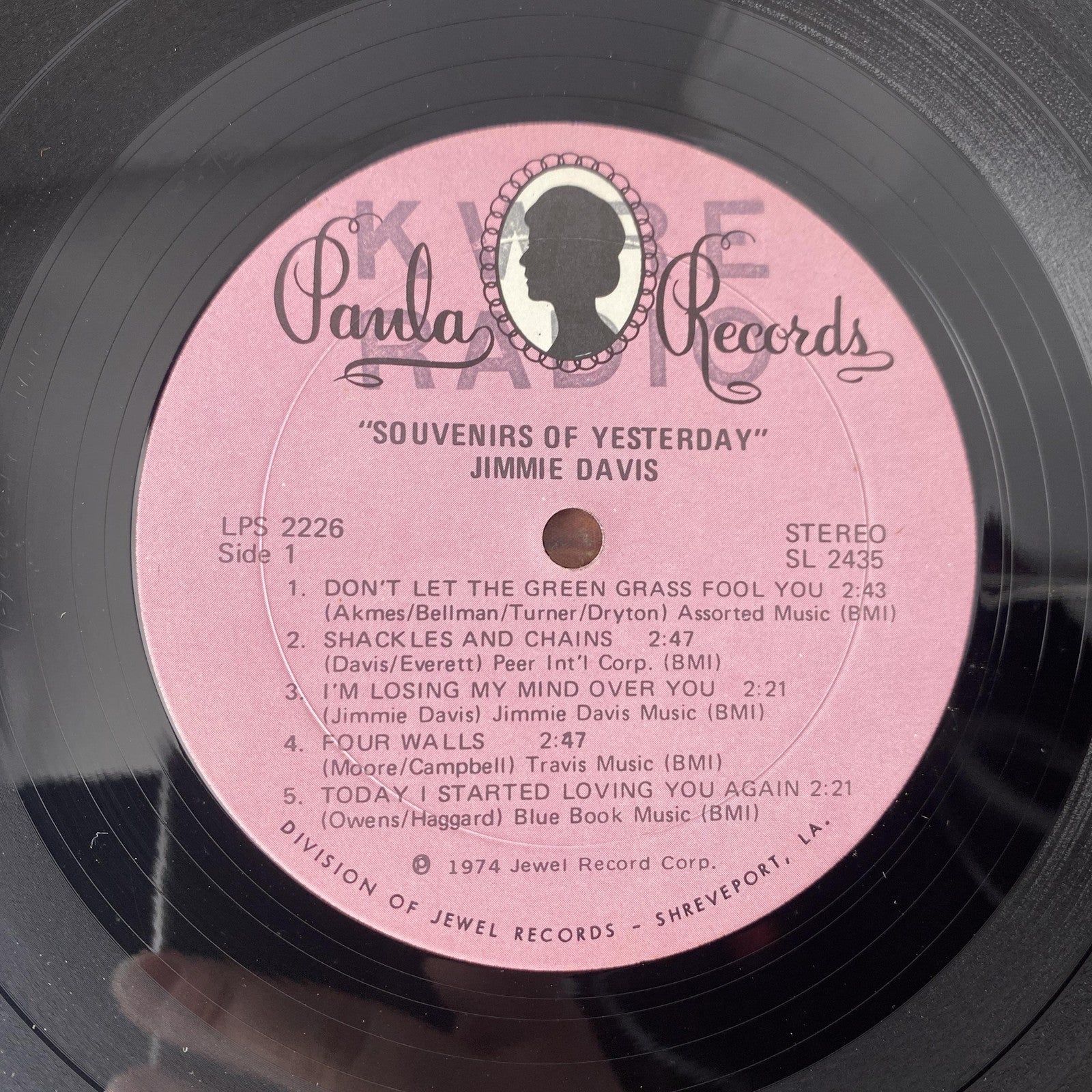 Vintage Jimmie Davis Souvenirs Of Yesterday 12" Vinyl LP 1974 Paula Country