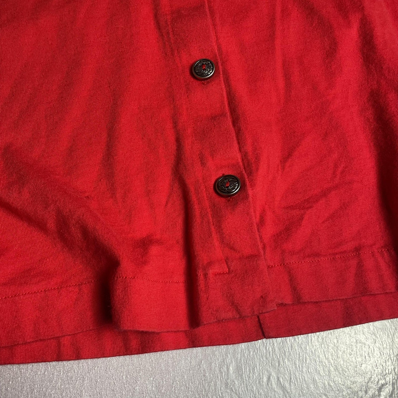 Paul Et Duffier Shirt Womens Medium Red Button Front 3/4 Sleeve Cotton Top Boxy