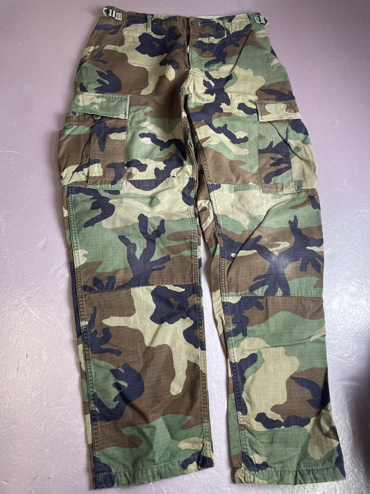 Camo BDU Pants Mens 31x30 Green Woodland Cargo Military Ripstop Army Workwear