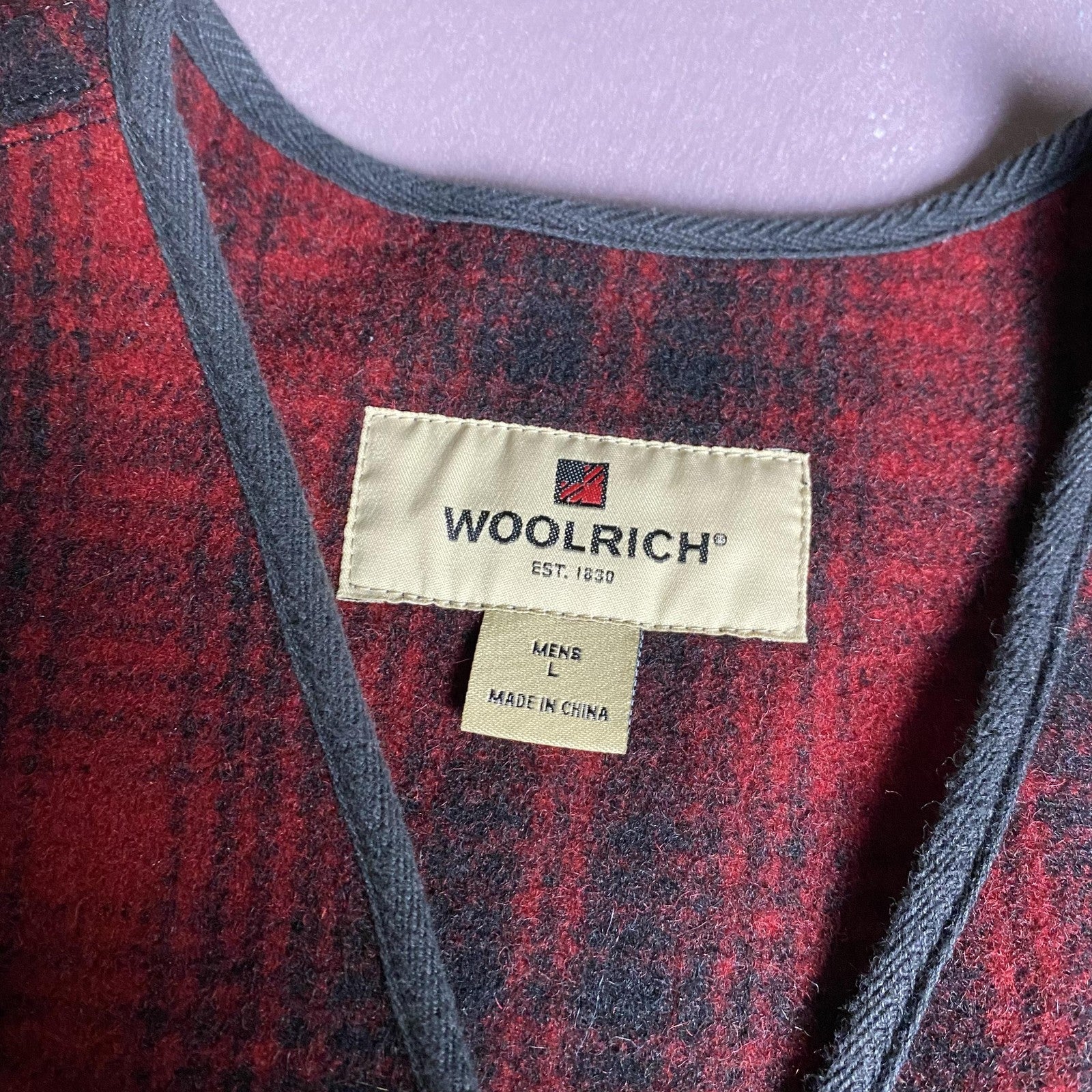 Woolrich Vest Mens Large Red Black Plaid Wool Hunting Outdoor Pockets Zip Canvas