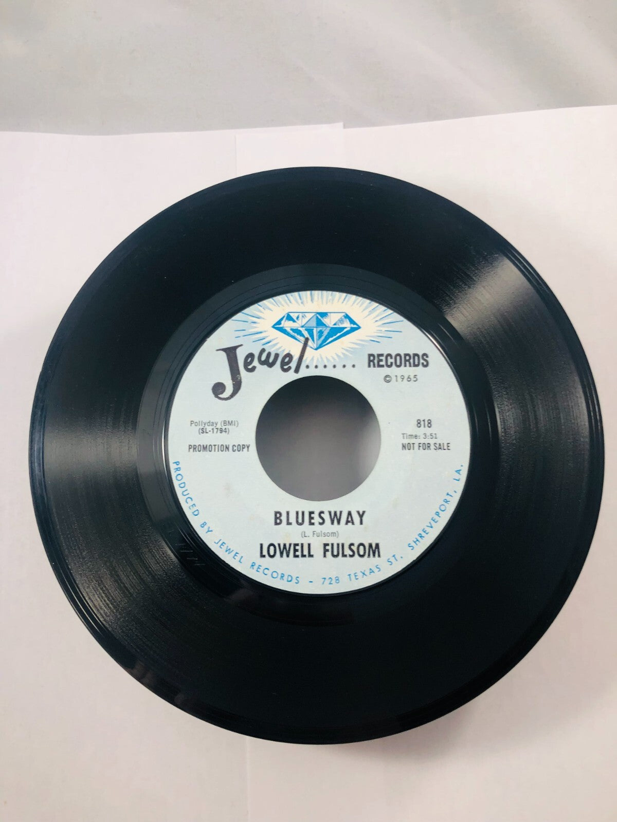Rare PROMO Blues 1960s LOWELL FULSOM: my baby / bluesway JEWEL 7" Single 45 RPM
