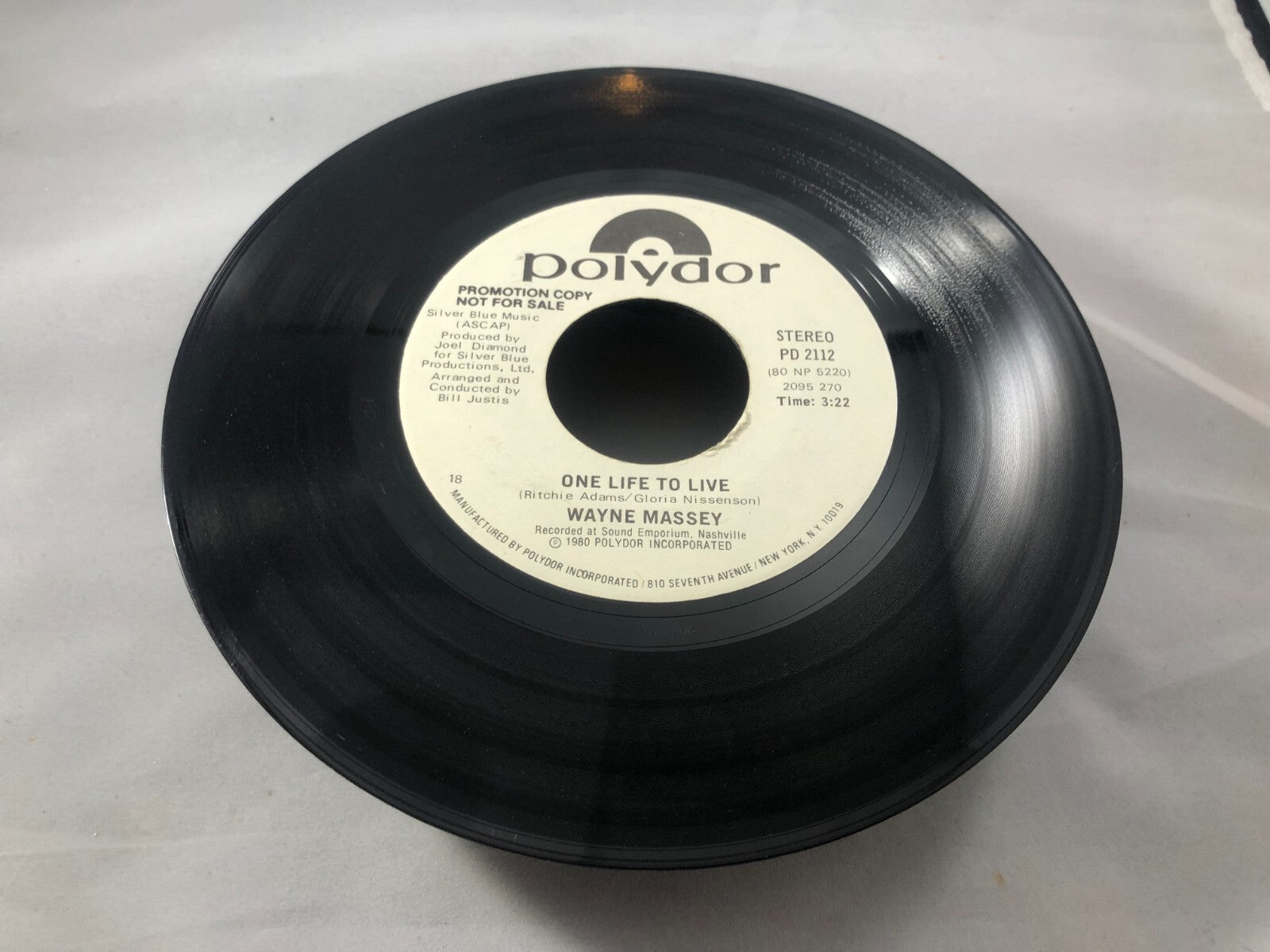 45 RPM Record   WAYNE MASSEY  One Life To Live    Stereo  PROMO Un Played