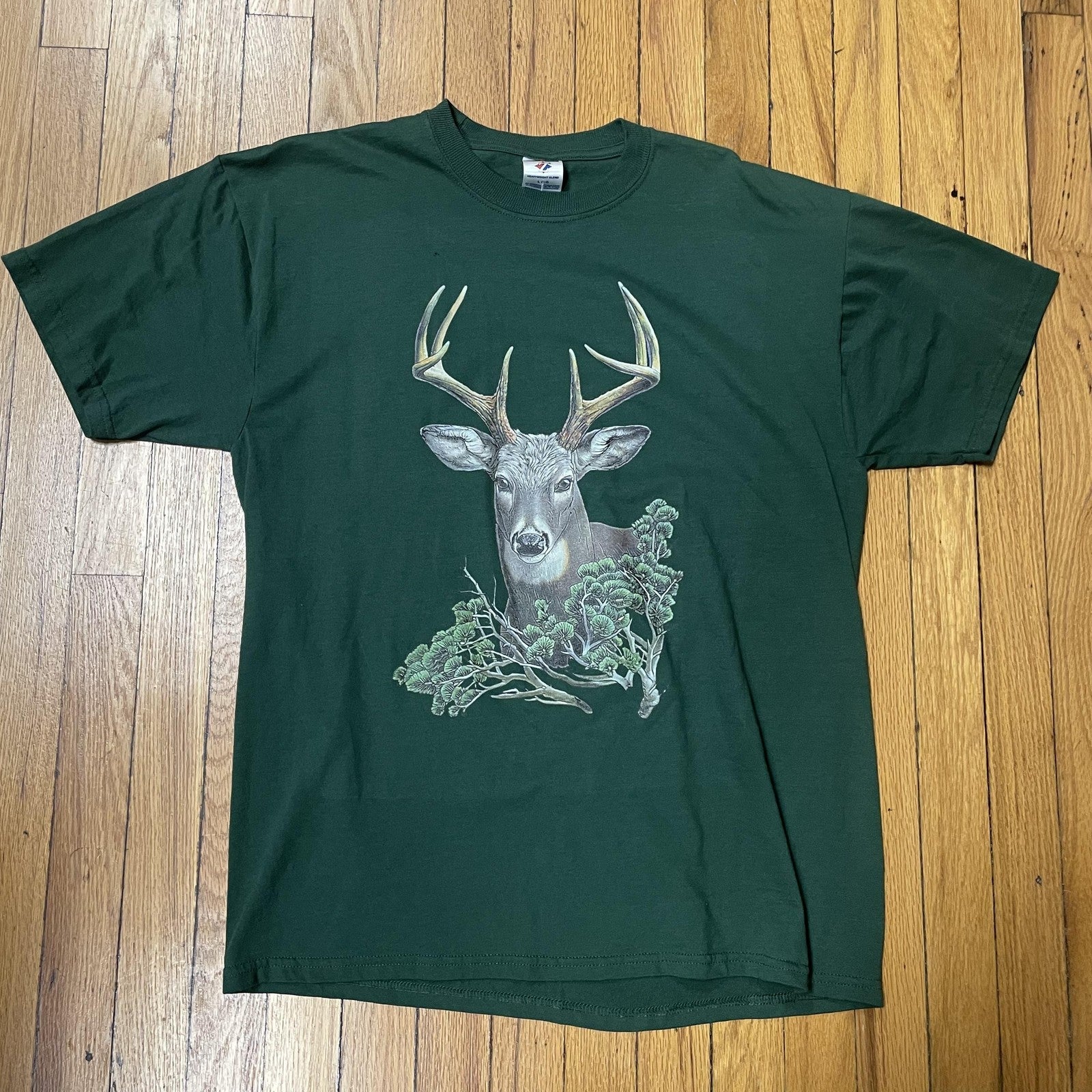 Jerzees Deer Graphic Shirt Mens Large Green Outdoors Wildlife Buck Tee Hunting