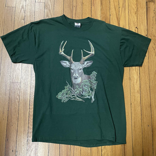 Jerzees Deer Graphic Shirt Mens Large Green Outdoors Wildlife Buck Tee Hunting
