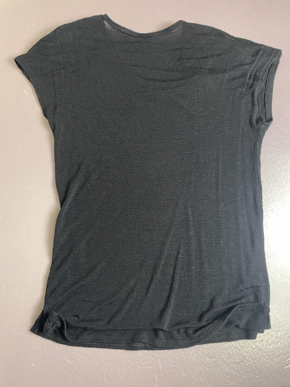 MM Couture Shirt Womens Medium Black Studded Shoulder Scoop Neck Top Cap Sleeve